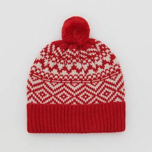 Reserved - Vzorovaná čiapka beanie s brmbolcom - Červená vyobraziť