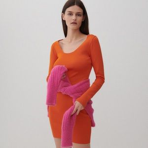 Reserved - Rochie din tricot reiat - Oranžová vyobraziť