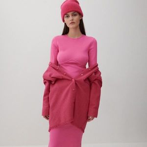 Reserved - Bavlnené šaty z prúžkovaného úpletu - Ružová vyobraziť