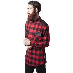 Urban Classics Side Zip Leather Shoulder Flanell Shirt blk/red - S vyobraziť