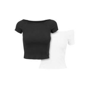 Urban Classics Ladies Off Shoulder Rib Tee 2-Pack black+white - S vyobraziť