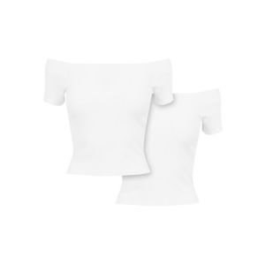 Ladies Off Shoulder Rib Tee 2-Pack white+white - L vyobraziť