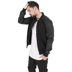 Urban Classics Cotton Bomber Leather Imitation Sleeve Jacket blk/blk - XXL vyobraziť