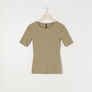 Sinsay - Basic tričko z prúžkovaného úpletu - Zelená vyobraziť
