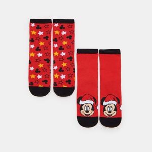 Sinsay - Súprava 2 párov vianočných ponožiek Mickey Mouse - Červená vyobraziť