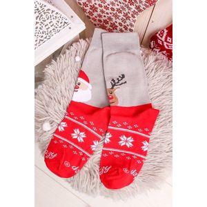 Sivo-červené vzorované ponožky Santa a sob vyobraziť