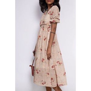Béžové kvetované midi šaty Lilly vyobraziť
