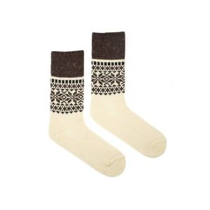 Béžové vlnené ponožky s hnedo-čiernym vzorom Vlnáč Dvojvločka vyobraziť