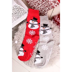 Sivo-červené vzorované ponožky Vianoční snehuliaci vyobraziť