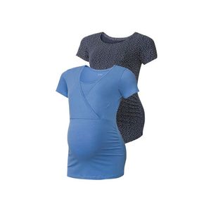 ESMARA® Dámske tehotenské tričko, 2 kusy (XL (48/50), námornícka modrá potlač / modrá ) vyobraziť
