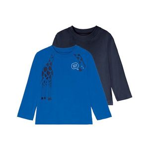 LUPILU® Chlapčenské bavlnené tričko s dlhým rukávom, 2 kusy (86/92, modrá / námornícka modrá) vyobraziť