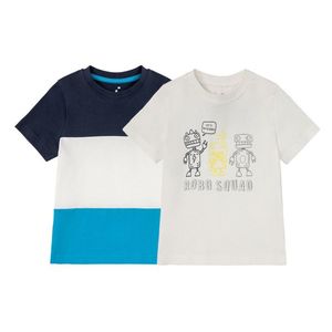 LUPILU® Chlapčenské bavlnené tričko, 2 kusy (98/104, námornícka modrá / biela) vyobraziť