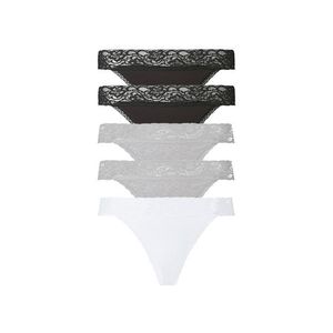 ESMARA® Dámske bavlnené tangá s čipkou, 5 kusov (L (44/46), čierna / šedá / biela ) vyobraziť