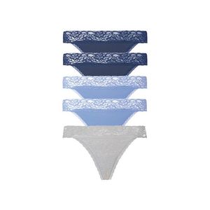 ESMARA® Dámske bavlnené tangá s čipkou, 5 kusov (L (44/46), šedá / námornícka modrá / modrá) vyobraziť