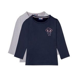 LUPILU® Dievčenské tričko s dlhým rukávom, 2 kusy (110/116, námornícka modrá / šedá) vyobraziť