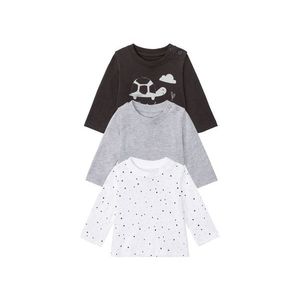 LUPILU® Chlapčenské / dievčenské tričko s dlhým rukávom pre bábätká, 3 kusy (62/68, vzor / šedá / čierna) vyobraziť