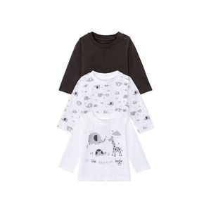 LUPILU® Chlapčenské / dievčenské tričko s dlhým rukávom pre bábätká, 3 kusy (50/56, vzor / čierna / biela ) vyobraziť