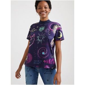 Fialové dámske vzorované tričko Desigual Cosmos vyobraziť