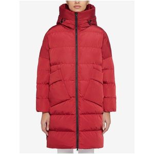 Červená zimná predĺžená bunda vyobraziť