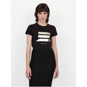 Zlato-čierne dámske tričko s potlačou Armani Exchange vyobraziť