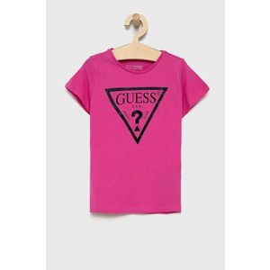 Detské bavlnené tričko Guess fialová farba vyobraziť