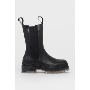 Kožené topánky Chelsea Karl Lagerfeld dámske, čierna farba, na plochom podpätku vyobraziť