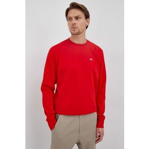 Mikina Tommy Jeans pánska, červená farba, jednofarebná vyobraziť