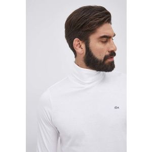 Bavlnené tričko s dlhým rukávom Lacoste biela farba, jednofarebné vyobraziť