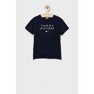 Detské bavlnené tričko Tommy Hilfiger tmavomodrá farba vyobraziť