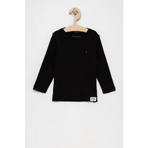 Detská bavlnená košeľa s dlhým rukávom Tommy Hilfiger čierna farba, jednofarebná vyobraziť
