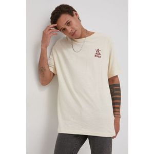 Bavlnené tričko RVCA krémová farba, s potlačou vyobraziť