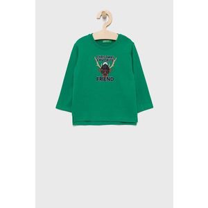 Detská bavlnená košeľa s dlhým rukávom United Colors of Benetton zelená farba, s potlačou vyobraziť