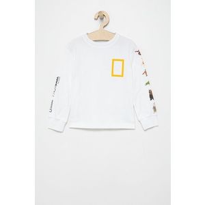 Detská bavlnená košeľa s dlhým rukávom GAP x National Geographic biela farba, s potlačou vyobraziť