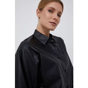 Košeľa Sisley dámska, čierna farba, regular, s klasickým golierom vyobraziť