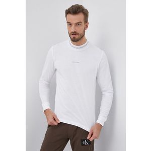 Bavlnené tričko s dlhým rukávom Calvin Klein Jeans biela farba, jednofarebné vyobraziť