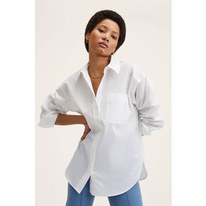 Bavlnená košeľa Mango Regu dámska, biela farba, voľný strih, s klasickým golierom vyobraziť