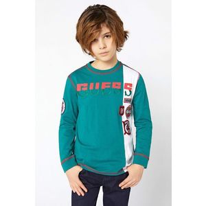 Detská bavlnená košeľa s dlhým rukávom Guess zelená farba, s nášivkou vyobraziť