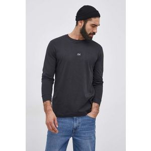 Bavlnené tričko s dlhým rukávom Selected Homme čierna farba, jednofarebné vyobraziť