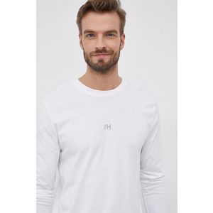 Bavlnené tričko s dlhým rukávom Selected Homme biela farba, jednofarebné vyobraziť