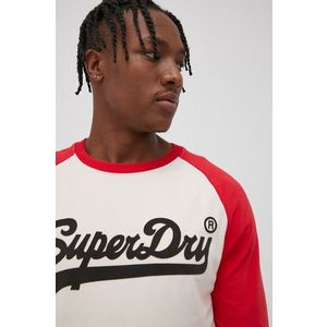 Bavlnené tričko s dlhým rukávom Superdry krémová farba, vzorované vyobraziť