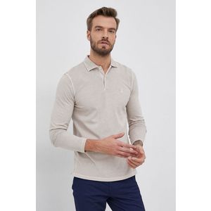 Bavlnené tričko s dlhým rukávom Marc O'Polo béžová farba, jednofarebné vyobraziť
