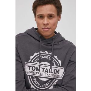 Bavlnená mikina Tom Tailor pánska, šedá farba, s potlačou vyobraziť