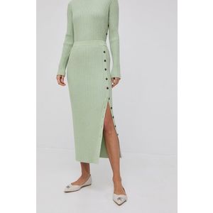 Vlnená sukňa Tory Burch zelená farba, midi, rovná vyobraziť