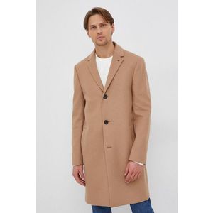 Vlnený kabát Calvin Klein béžová farba, prechodný vyobraziť