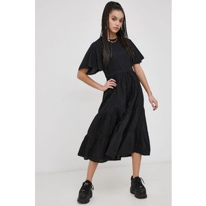 Bavlnené šaty Superdry čierna farba, midi, áčkový strih vyobraziť
