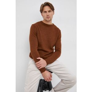 Vlnený sveter Sisley pánsky, hnedá farba, ľahký vyobraziť