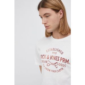 Bavlnené tričko Premium by Jack&Jones krémová farba, jednofarebné vyobraziť