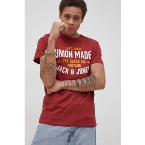 Bavlnené tričko Premium by Jack&Jones červená farba, s potlačou vyobraziť