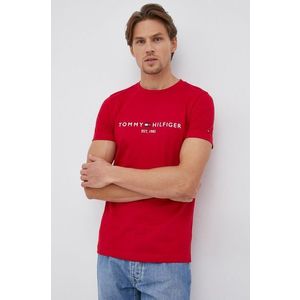 Bavlnené tričko Tommy Hilfiger červená farba, s nášivkou vyobraziť