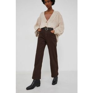 Nohavice Answear Lab dámske, hnedá farba, široké, vysoký pás vyobraziť